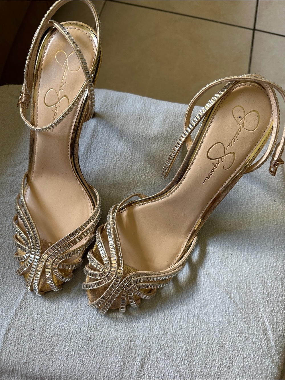 Jessica Simpson Gold Crystal-Strap Open-Toe Sandals